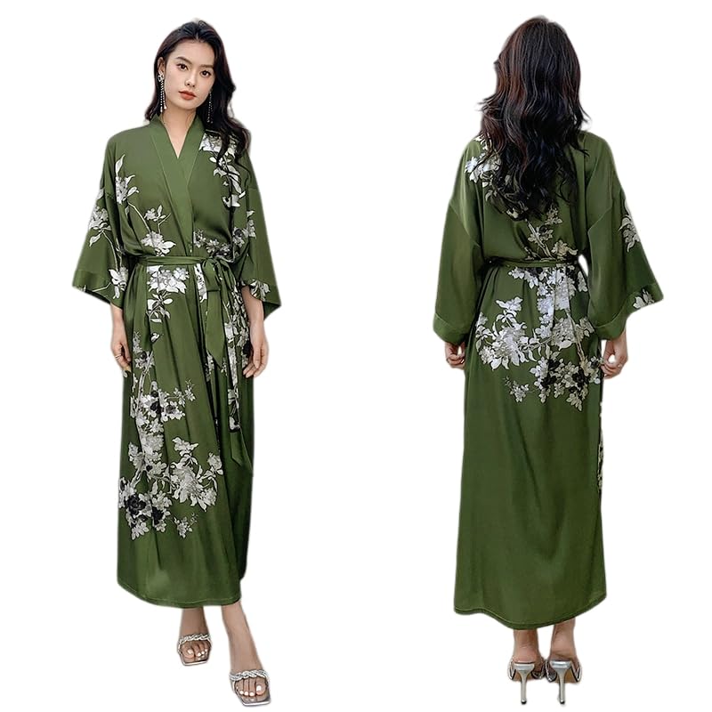 Albornoz largo de satén floral para mujer, de gasa para primavera, pijama sedoso, ligero, de lujo, talla única, Estampado-29, Altoa única