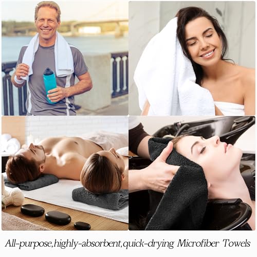 Image of Shimeyao 40 Pack Bleach Proof Towels Microfiber Absorbent Resistant Hair Hand Towels Bulk Quick Dry for Barber Gym Bath Spa Shaving (Black White Grey,16 x 29 Inch)