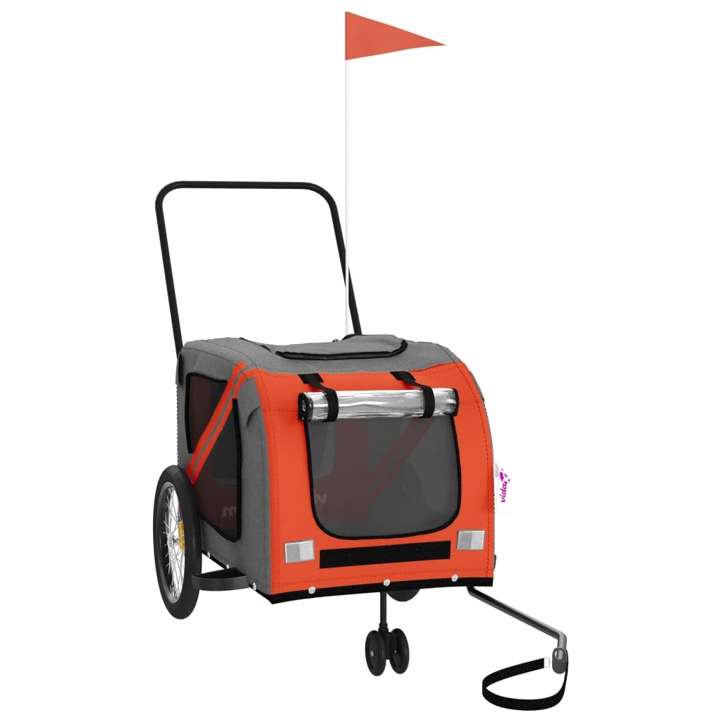 Pet Bike Trailer for Dogs, Cats, and Small Animals, Outdoor Bicycle Carrier with Oxford Fabric, Foldable Design, Orange & Grey