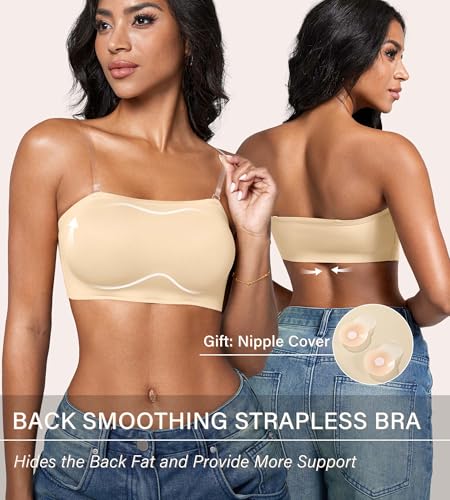 Image of DEANGELMON Strapless Bras for Women Non-Slip Silicone Bandeau Seamless Tube Top Bralette Comfy Non Padded Stretchy Stylish