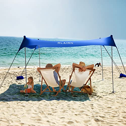 Image of RLAIRN Beach Canopy Tent Sun Shade, Portable Beach Sun Shelter UV Protection Beach Shade Easy Setup with Poles for Beach, Camping, Backyard, Picnics (Blue 7x7 Ft with Rope) (Deep Blue 10x10 FT)