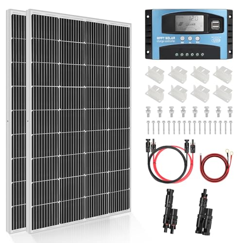 Kit de panneau solaire MPPT 360 W : kit de panneau solaire DERUXI 2 x 180 W pour caravane 1,44 kWh/jour pour camping-car : 2 panneaux solaires mono 180 W 12 V...