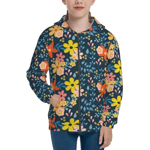 Blue Floral Kid Hoodies Boys Zip Up Sweatshirts Girls Pullover with Pocket3