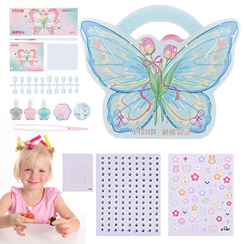 Hopcvem 女の子用マニキュアセット、ネイルアートおもちゃ | バタフライ キッズ マニキュア デコレーション キット - 誕生日、子供の日、クリスマスにぴったりのバタフライパッケージのネイルアクセサリー