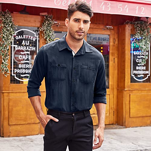 Coofandy Mens Shirt Button Down Vertical Tuxedo Untucked Business Dress, 01-Navy Blue, Large, Long Sleeve #TOP4