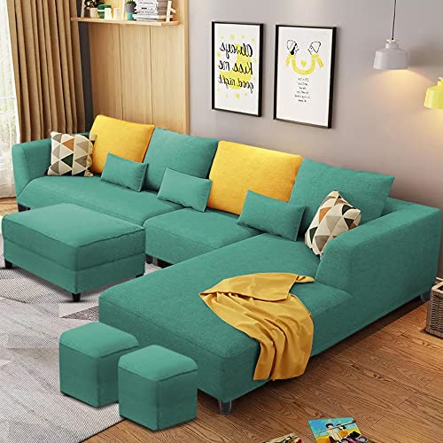 Image of Galib RHS 8 Seater L Shape Sofa Set for Living Room (Turquise Fabric)