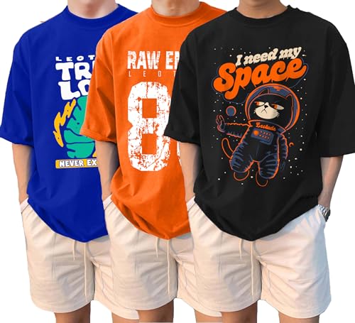 Image of LEOTUDE Men Half Sleeve Round Neck Graphic Font Printed Cottonblend Oversized Tshirts (Colour: Orange)