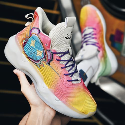 Image of Men's High-Top Basketball Shoes Anti-Slip and Wear-Resistant Soles Running Shoes Graffiti Design Fashionable Sports Shoes