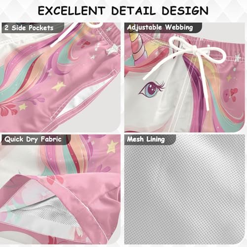 Pigsaly Boys Swim Trunks White Star Unicorn Boys Board Shorts Swimsuit Swimwear Summer Bathing Suit S3
