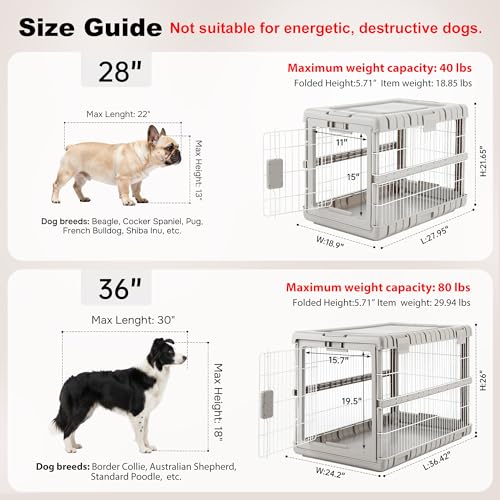 ZOMISIA Collapsible Dog Crate for Dogs - 28" L Heavy Duty Dog Kennel No Tools Required with 4 Sides Steel Foldable Cage for Dogs Indoor Furniture, Portable Carrier with 2 Smooth Wheels, Beige - Image 4