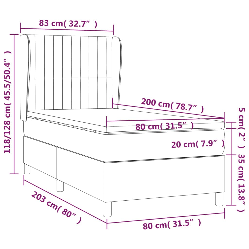 Łóżko kontynentalne z materacem kremowym, 80 x 200 cm, materiałowe, tapicerowane łóżko z regulowanym zagłówkiem i materacem ze sprężynami kieszeniowymi, do sypialni i łóżka dla gości