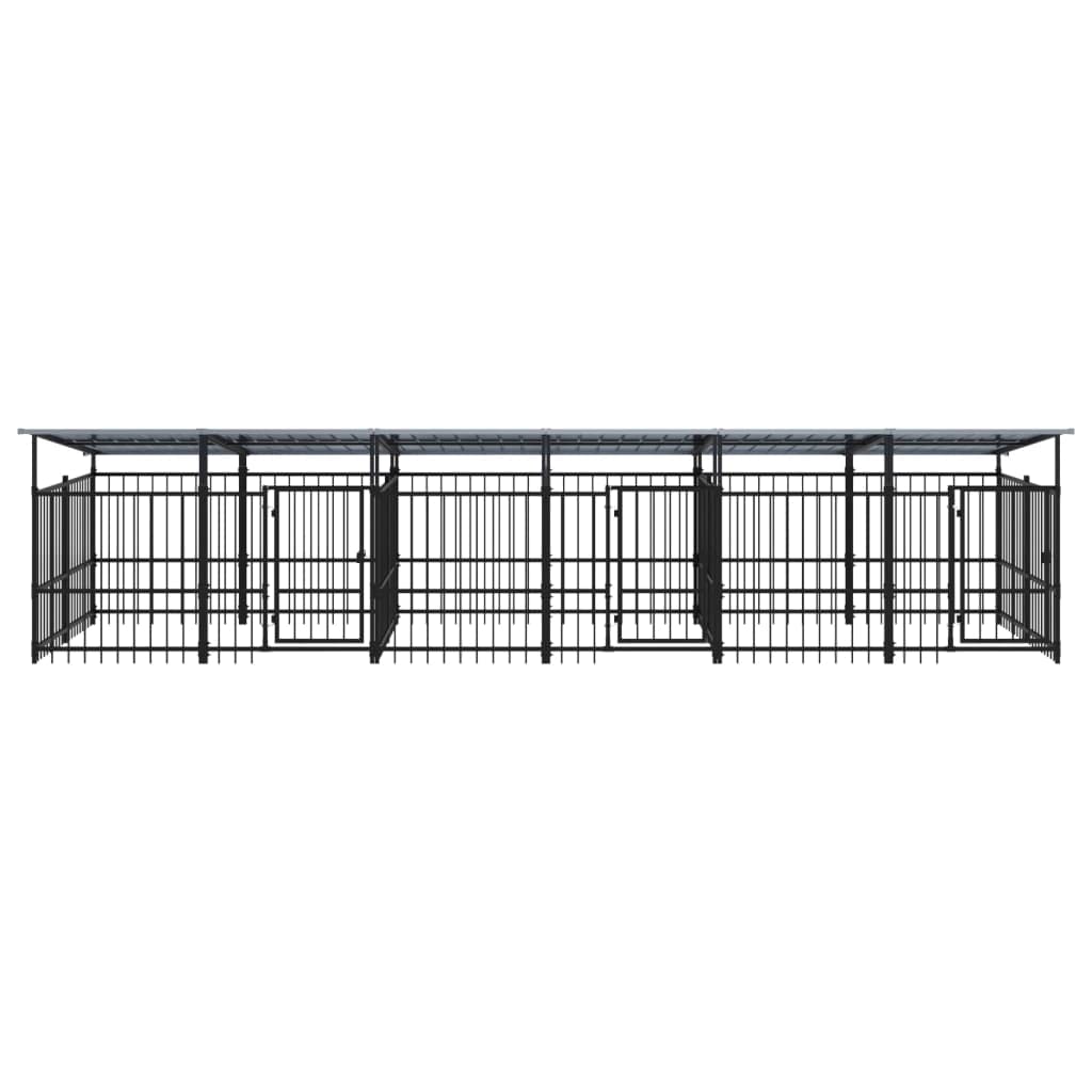 Perrera para perros de acero con recubrimiento en polvo con techo de 11,26 m², parque estable con puertas batientes, protección y seguridad para cachorros, jardín, terraza, uso exterior e