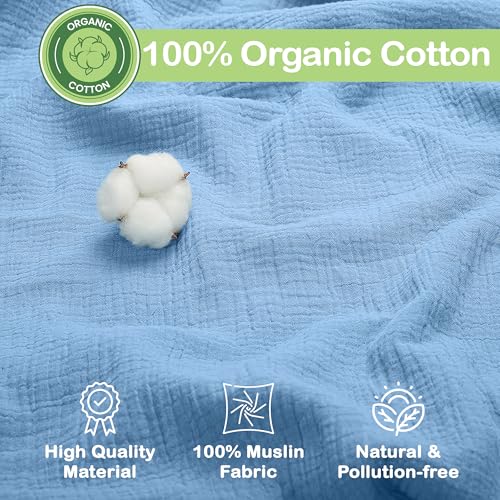 Image of Organic Muslin Baby Blanket 2-Pack Slate & Aquarius, 47x47 Inch, 100% Organic Cotton Oeko-TEX Certified Hypoallergenic Swaddle Blanket for Newborn Boy, Baby Boy Shower Gift