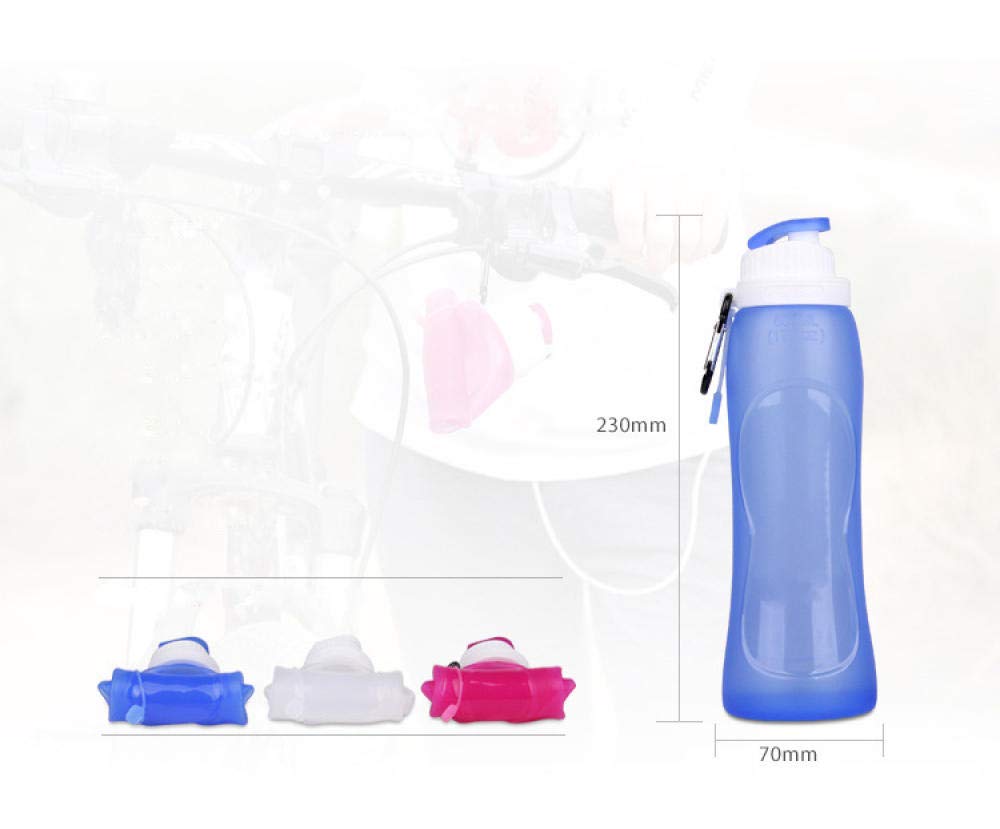 Botella de agua de silicona plegable creativa de 500 ml para deportes, camping, viajes, mi botella de bicicleta de plástico, color: rojo (color: azul)