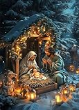 Christmas 5D Diamond Art Kits for Adults Beginners Birth of Jesus Diamond Painting Kit for Adults Nativity Story,DIY Full Round Drill Dot Jesus Gem Art Craft Paint by Diamonds,Home Wall Decor12x16Inch
