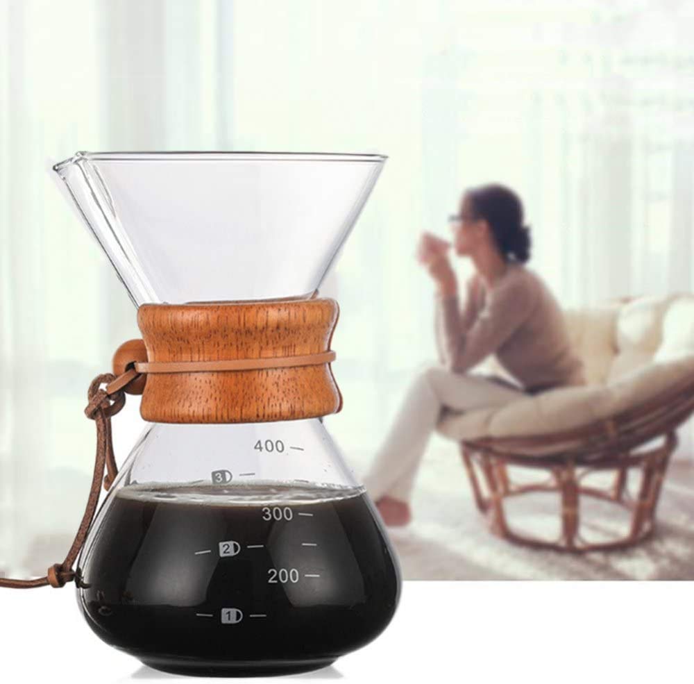 Pour Over Coffee Maker - Cafetera Clásica De Goteo Manual para Filtro De Papel - Taza De Café De Vidrio De Borosilicato De 400 Ml