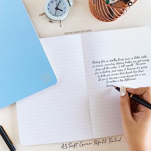 Image of NEORAH - A5 Ruled Notebook Soft Cover | Journal Refill | Ruled Journal | 110 GSM | 160 Pages (Size 21 cm x 14.8 cm) Planner Journaling Writing Note Taking Diary, Travellers Journal -LIGHT BLUE