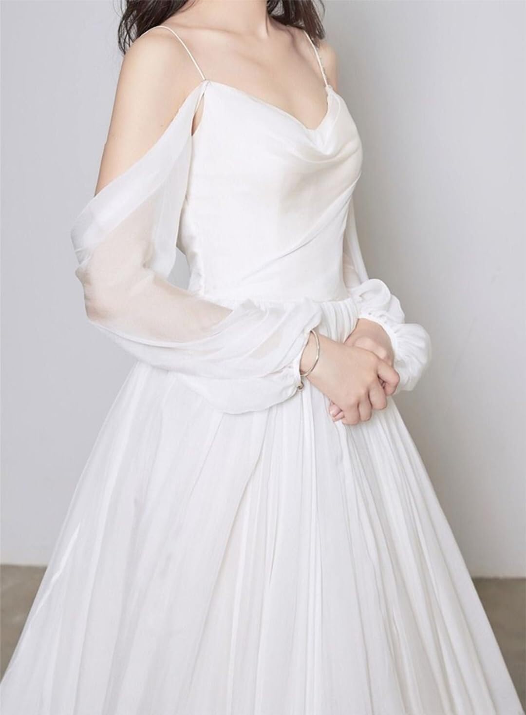 A Line Corset Wedding Dresses for Bride Off The Shoulder Simple Tulle Boho Beach Bride Dress with Train F511