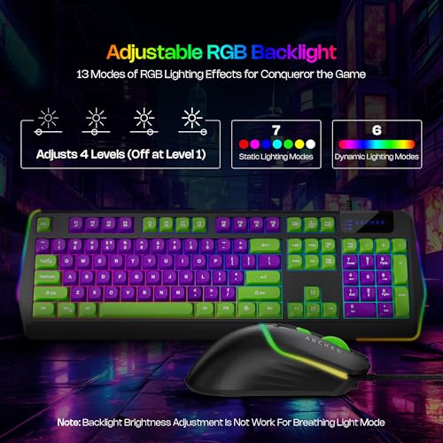Image of Archer Tech Lab Wired Gaming Keyboard and Mouse Combo|Full Size 104 Keys,19 Anti-Ghosting| 6 Button Mouse Adjustable 7200 DPI,13 RGB Modes,Braided Cable|for PC, Laptop,Windows, Mac,Linux(G200)