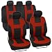 "Monaco" Canvas Seat Covers for Car SUV - Sporty Racing Style Stripes Black & Ruby Red