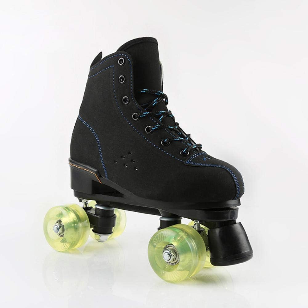 Quad Roller Skate Frosted Cowhide Pattern Male and Female Roller Skates Black 4 Wheel Roller Skates Suitable for Beginners PU (US2)