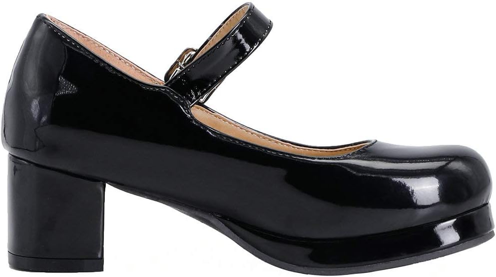 KOKOMOMO Womens Patent Mary Janes Platform Shoes Cute Lolita Cosplay Shoes Mid Block Heel Pump with Ankle Strap