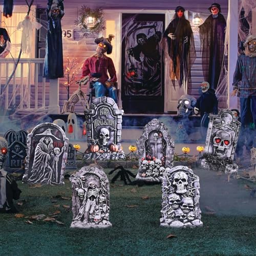 6 Stück Halloween Grabstein Friedhof Deko, Halloween Yard Signs Decor Simulation Halloween Grabstein mit Pfahl für Haunted House Garden, Yard, Halloween Yard Decorations