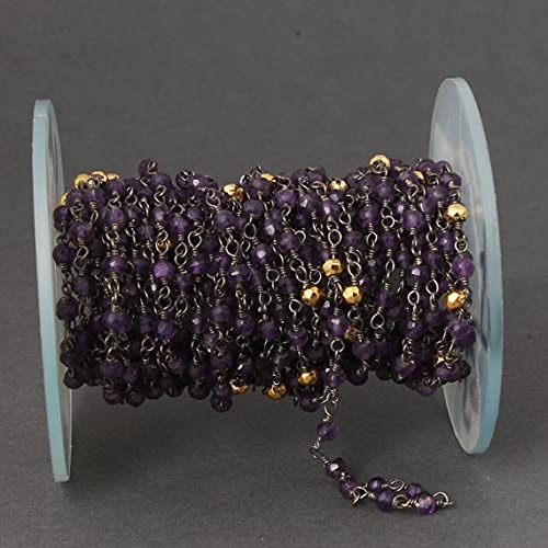 Chaîne rosaire améthyste 3mm fil noir pour créer des colliers bohèmes chics
