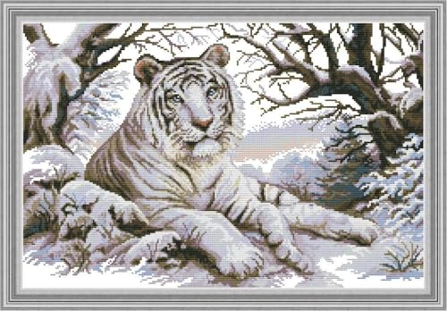 Kit broderie point de croix tigre pré-imprimé 11CT toile facile à broder sans compter