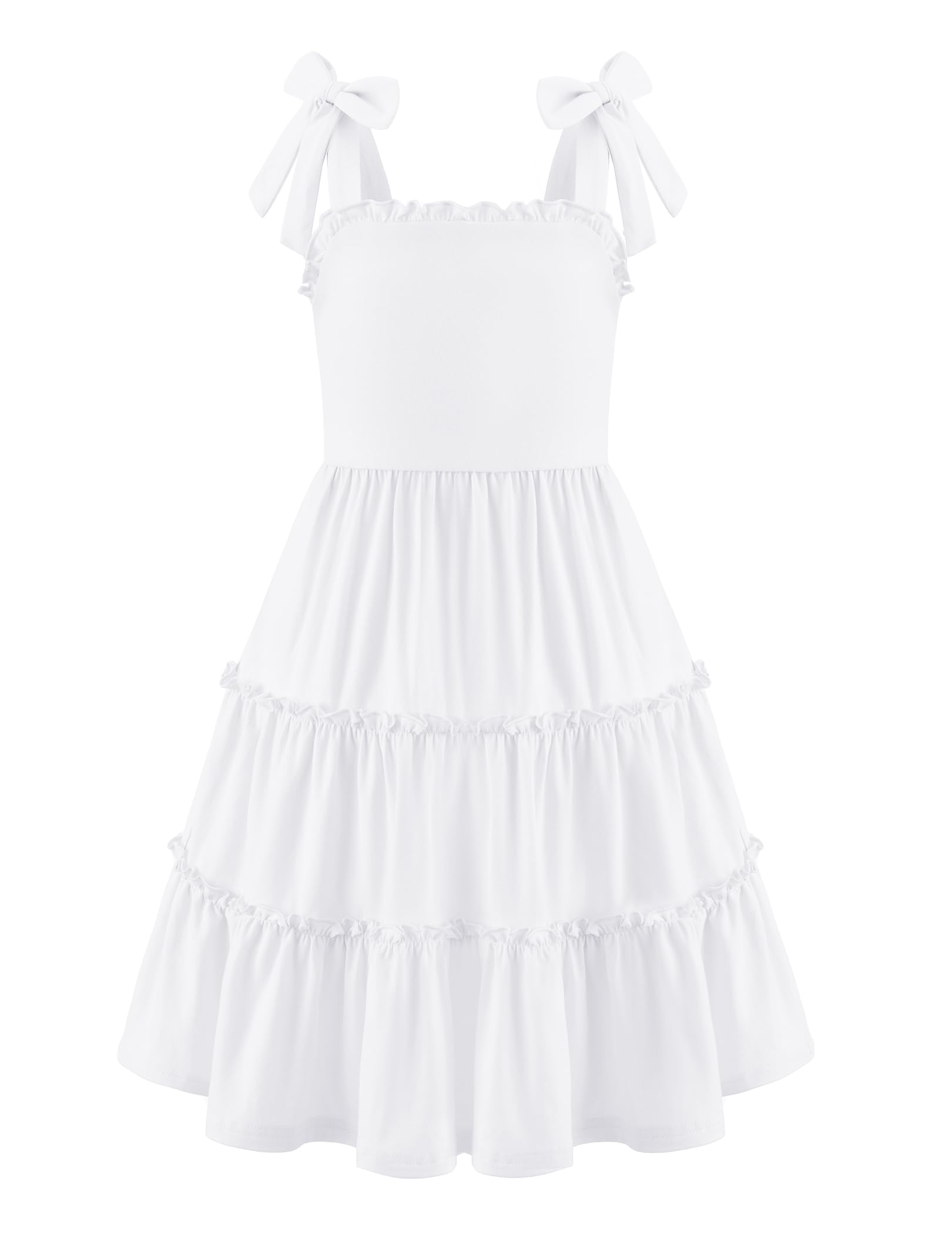 Arshiner Vestido para Niñas Tirantes de Lazo Verano Algodón Elegante Vestido Fiestas sin Mangas de Corte en A para Niñas de 5-14 Años