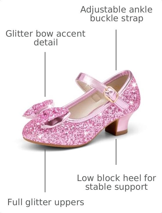 Image of Haloumoning Girls Dress Shoes Mary Jane Heels Flower Girl Shoes Bow Glitter Princess Wedding Party Pump Shoes