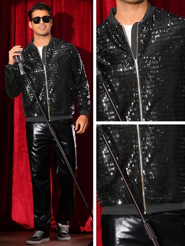 Lars Amadeus Sequin Varsity Jackets for Men's Zipper Festival Disco Sparkly Shiny Baseball Bomber Jacket4