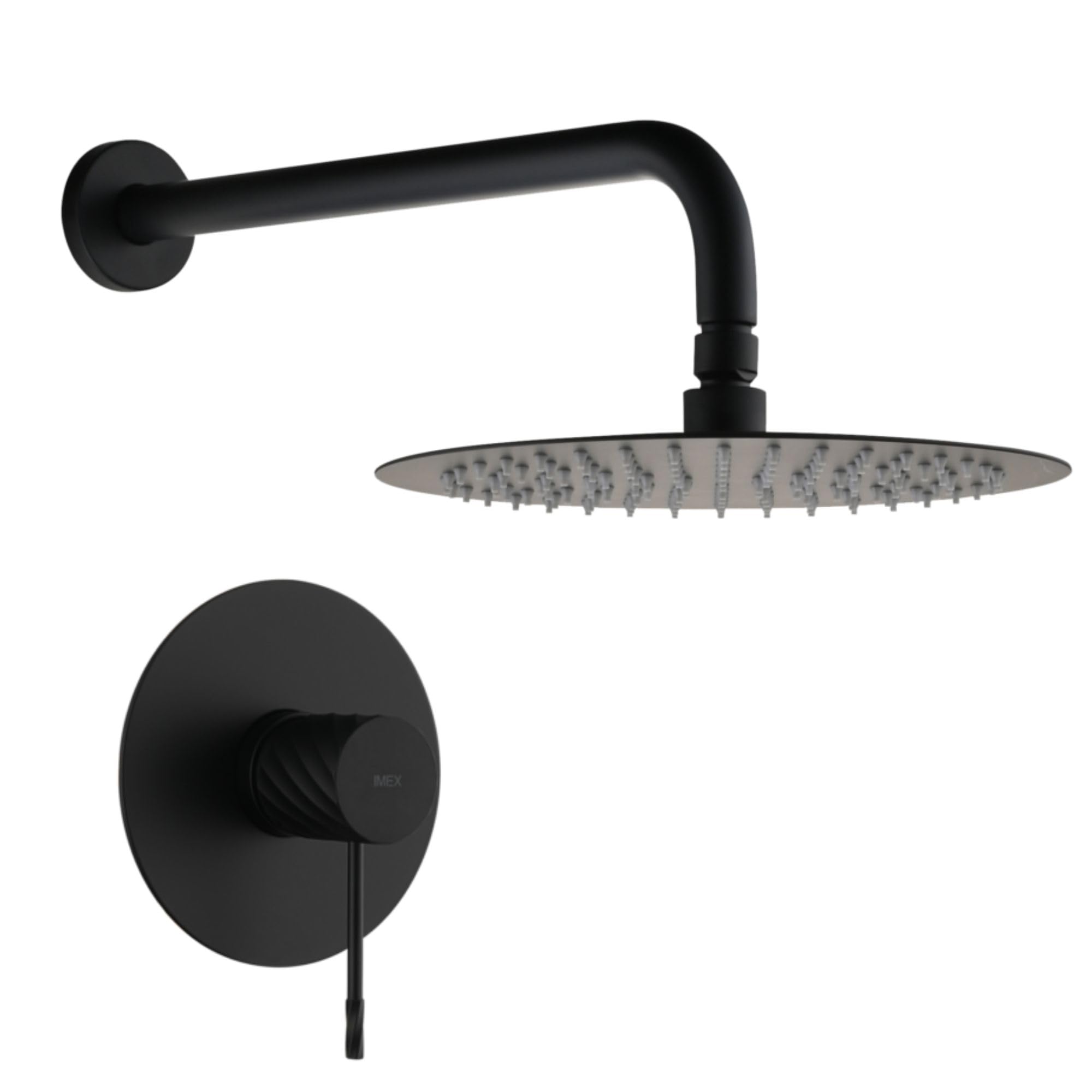 IMEX - Ducha Empotrada Negra Monomando | Conjunto de Grifería Empotrado con Rociador Antical Efecto Lluvia | Columna Ducha Empotrada con Grifo en Latón y Acero Inox S.304 (SIN ALCACHOFA)