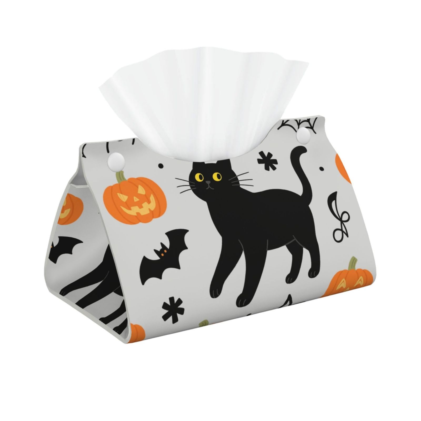 Pu Leather Tissue Box Cover, Halloween Black Cat Rectangle Tissue Case Covers Decorative Tissue Box Holder Waterproof Tissue Holder Organizer for Bathroom Home Office