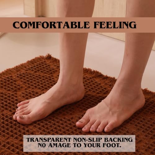 Image of HomeCloud Waffle Bath Mat, Super Absorbent Non Slip Mats for Bathroom Floor, Machine Washable Bathroom Rugs with Tassels,Ultra Soft (T.Coffee)