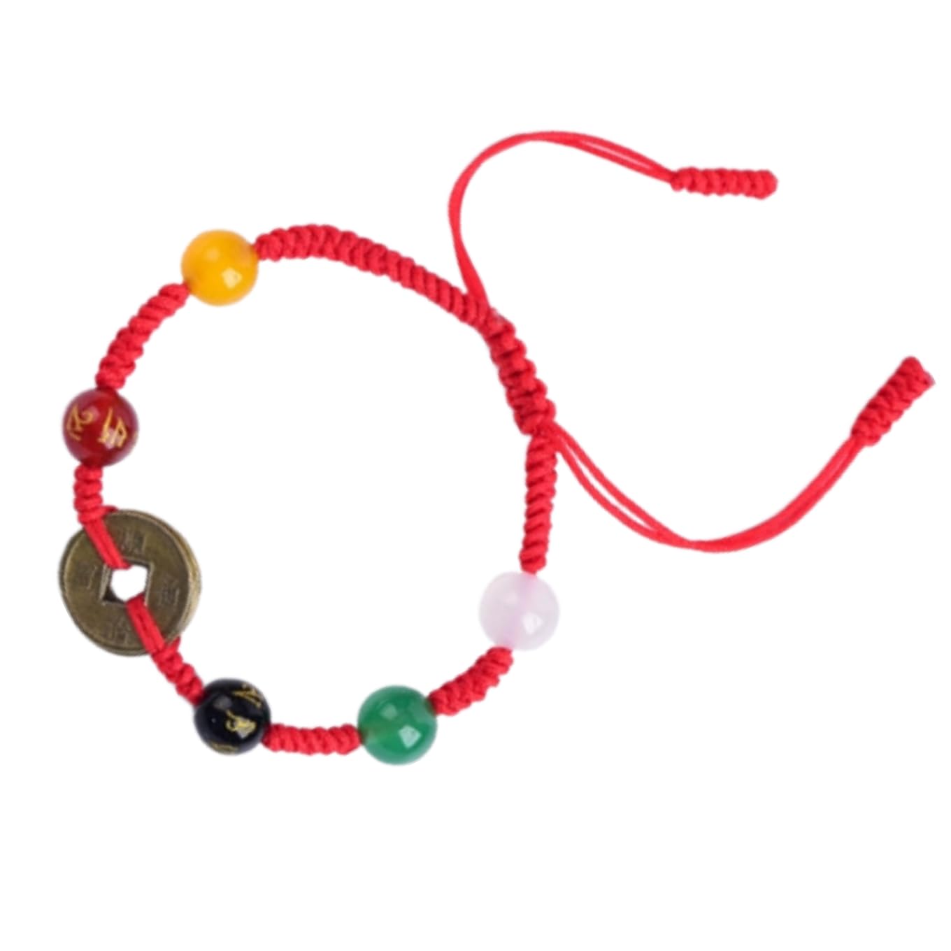 Pulsera de Hilo Rojo Amuleto Feng Shui Cinco Monedas Antiguas Encantos Dios de la Riqueza Cristal Rojo Talismán Budista Hecho a Mano de la Suerte para la Fortuna