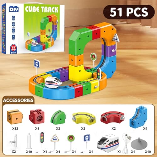 Image of Hop N Play Electric Magic Train Track Set (51 PCS) | 3D Anti-Gravity Flexible Track with Motorized Train & Traffic Signs | Indoor Play Toy Set, STEM Building Toy for Kids Boys & Girls (Ages 3+)
