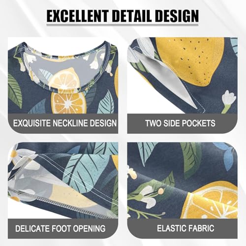 ALAZA Lemon Fruit Blossom Floral Pajamas Short Sleeve 2 Piece Sleepwear Top and Bottom Pajama Set Unisex4
