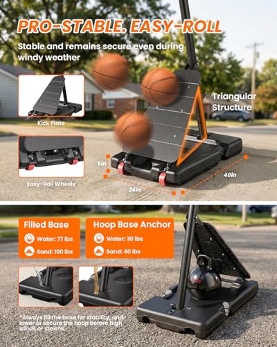 Image of IGL Basketball Hoop Outdoor 40 /44 /47 Inch, Height Adjustable 5.3-10 FT, Portable Basketball Goal with Shatterproof Backboard for Kids Teens Adults, Backyard Driveway