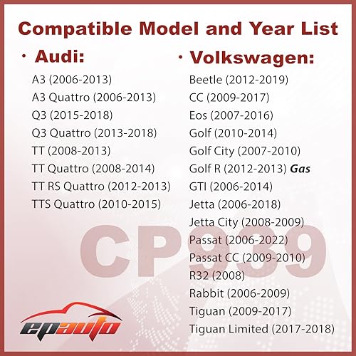 EPAuto CP939 (CUK2939) Cabin Air Filter, Replacement for Audi A3, Q3, TT, TT RS, TTS, Volkswagen Jetta, Passat, Golf, GTI, Tiguan, Beetle, Eos, CC, Rabbit - Fits 2006-2021 Models