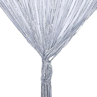String Curtain Panel, Glitter Door Wall Window Doorways Panel Fly Screen Fringe Room Divider Blinds, Decorative Tassel Ribbon Strip Silver Screen for Living room, Bedroom, Party Events (Black)