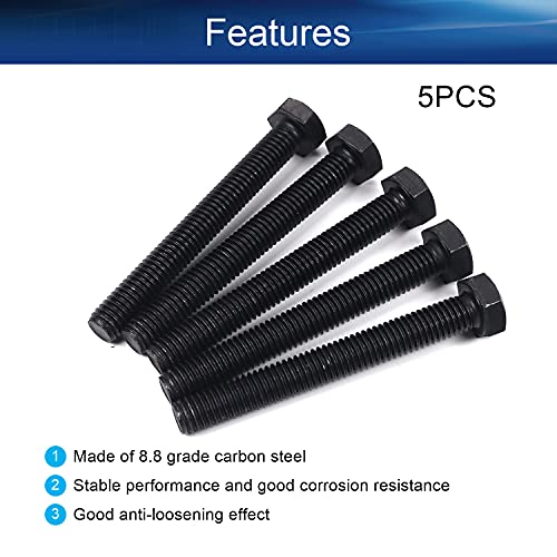 Image of M8x65mm Hex Screws Bolts Carbon Steel Fastener Rustproof Metric Fully Threaded Replace Bolt Black 5PCS
