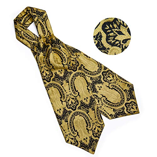 Image of DiBanGu 3PCS Ascot Ties for Men Wedding Jacquard Woven Silk Ascot Cravat for Men Cravat Tie and Pocket Square Set