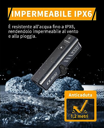 TOWILD CL1600 Luz Bicicleta Inteligentes, 1600 Lumen 5000mAh Luces Delantera Tipo C Recargable Faro de Bicicleta para MTB/Bicicleta de Carretera,12 Horas de Duración,5 Modos Luz de Ciclismo - imagen 6