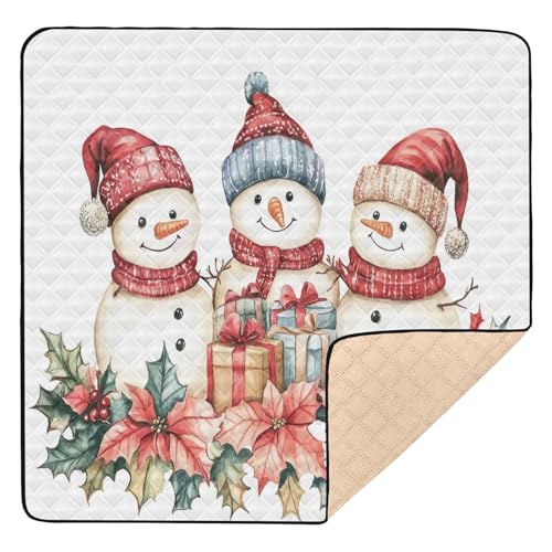 BOESI Doodle Cute Snowman Pattern Baby Play Mat, 50“ X 50” Washable Folding Crawling Mat, Baby Floor Mat, Soft, Thick, Non-Slip