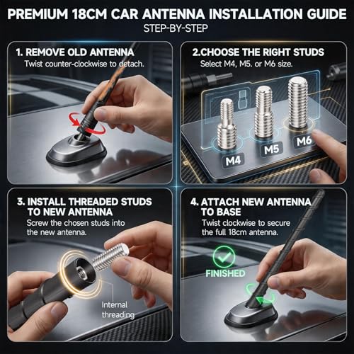 Bingfu Autoantenne Kurz 18cm Auto Dachantenne Kfz Stabantenne Ersatz für Autoradio mit Kompaktem, Stilvollem Design und Starker FM/DAB Signalstärke