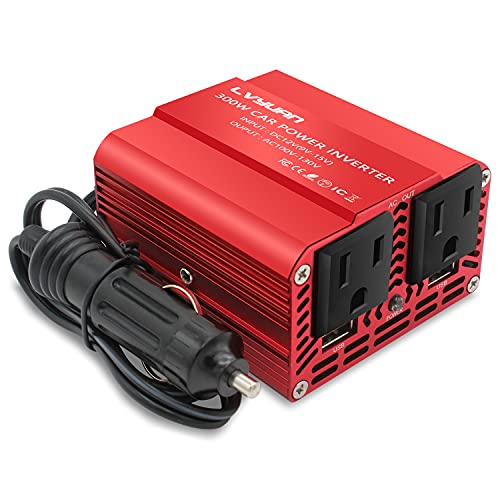 Yinleader 300W Car Power Inverter DC 12V to 110V AC with 2 USB Charging Ports, Power Converter with 2 AC Outlets Car Charger, Portable car inverters(300W)