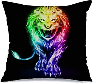 Poszewka na poduszkę ozdobna poszewka na poduszkę poszewka na poduszkę dzika fajna abstrakcyjna głowa ilustracja lew silny tęcza zagrożenie ogniem siła graficzny wzór poszewki na poduszki 45 x 45 cm