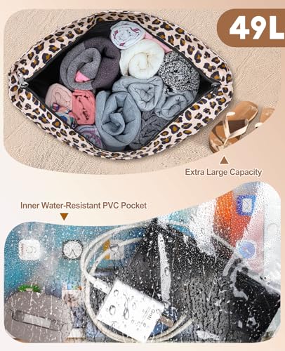 Beach Bag with Cooler, 49L Large Family Beach Tote with Zipper, Waterproof Sandproof Beach Bags for Women and Men, Foldable Lightweight Travel Bag for Pool, Picnic, Gym3