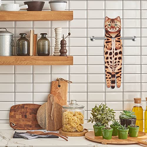 Infaccial Cat Hand Towels For Bathroom Kitchen-Cute Cat Hanging Towel Decorative Animal Washcloths Face Towels Cat Decor-Funny Housewarming Cat Gifts For Cat Lovers (Leopard Cat) #TOP1